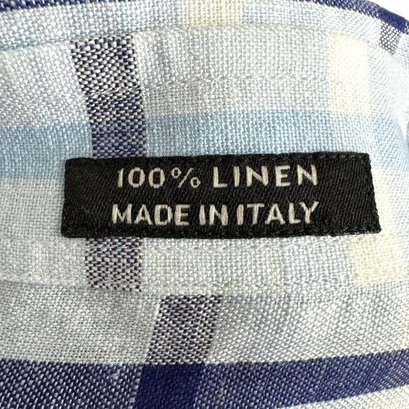 Hathaway Platinum 100% Linen Made In Italy Plaid Button Up Long Sleeve Men's XXL - Picture 9 of 10